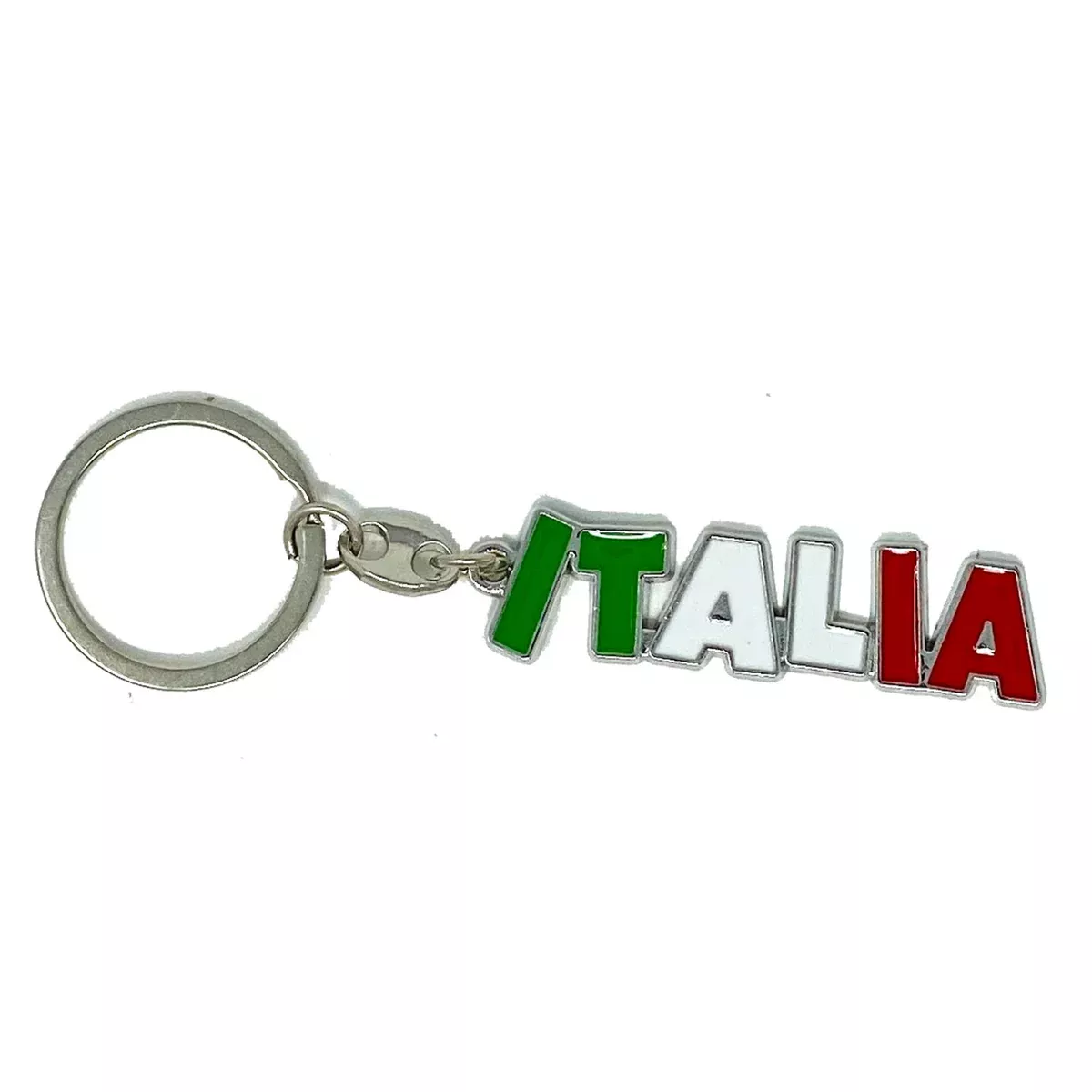 Italia Word Long Flag Metal Key-chain, 3"