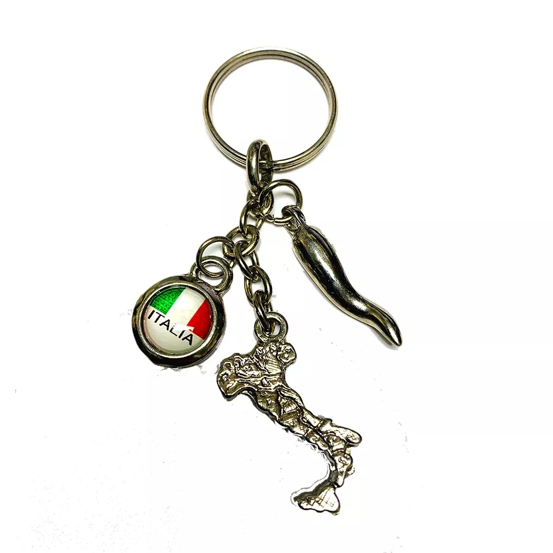 Italian Flag, Boot, and Horn Keychain