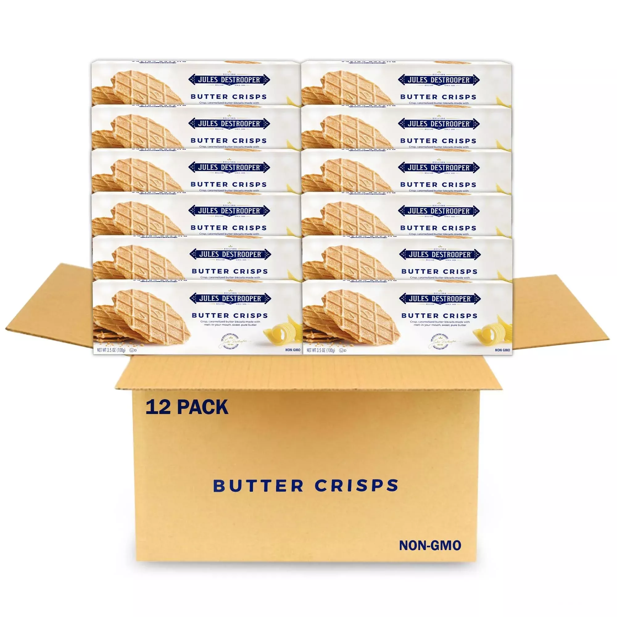 Jules Destrooper Butter Crisps - Caramelized Butter Biscuits, Kosher Dairy, Authentic Made In Belgium - 3.5Oz (Pack Of 12)