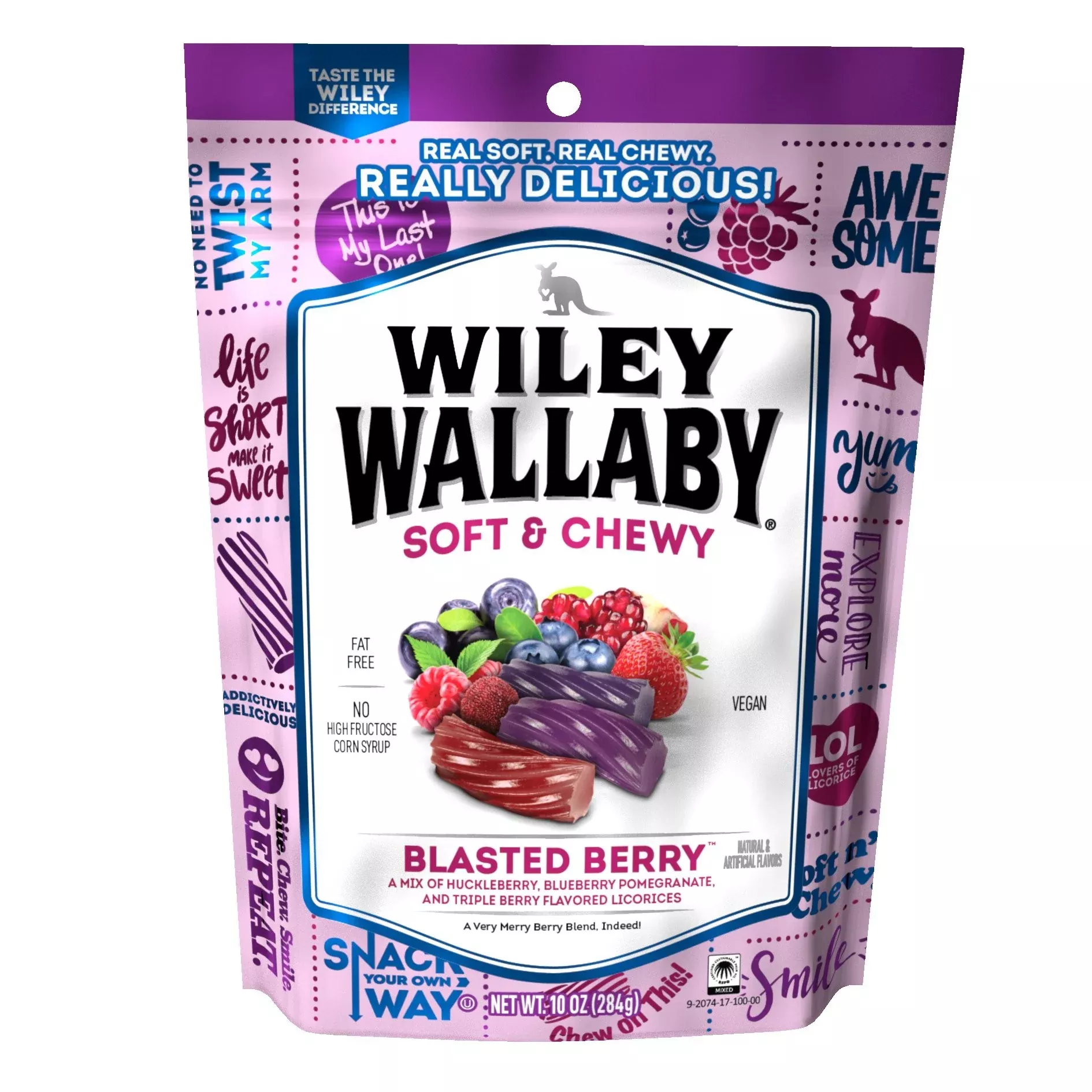 Kenny's Candy Co Wiley Wallaby Blasted Berry 10 Ounce Size - 10 Per Case