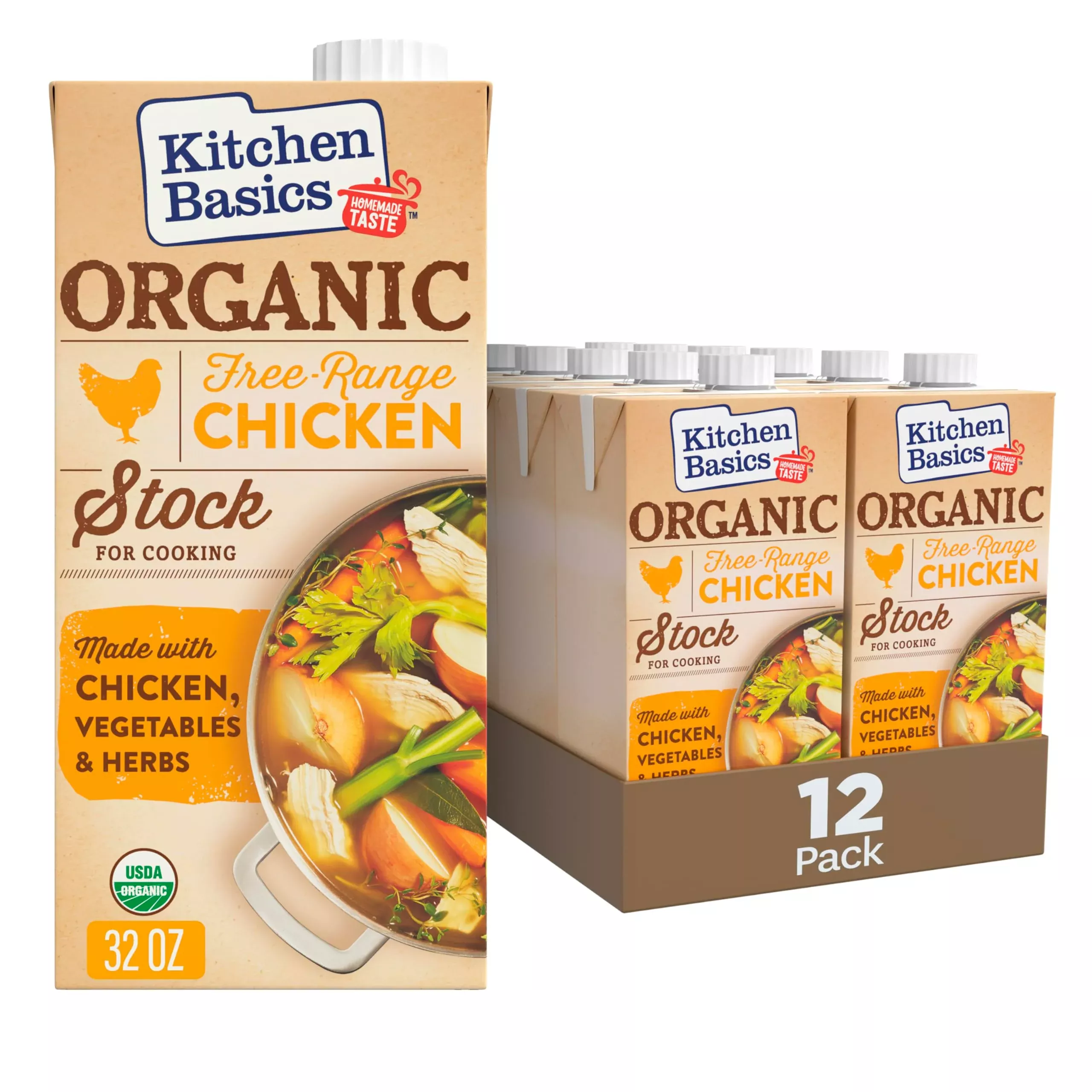 Kitchen Basics Organic Free Range Chicken Stock, 32 Oz (Pack Of 12) | No Artificial Flavors And Gluten Free |