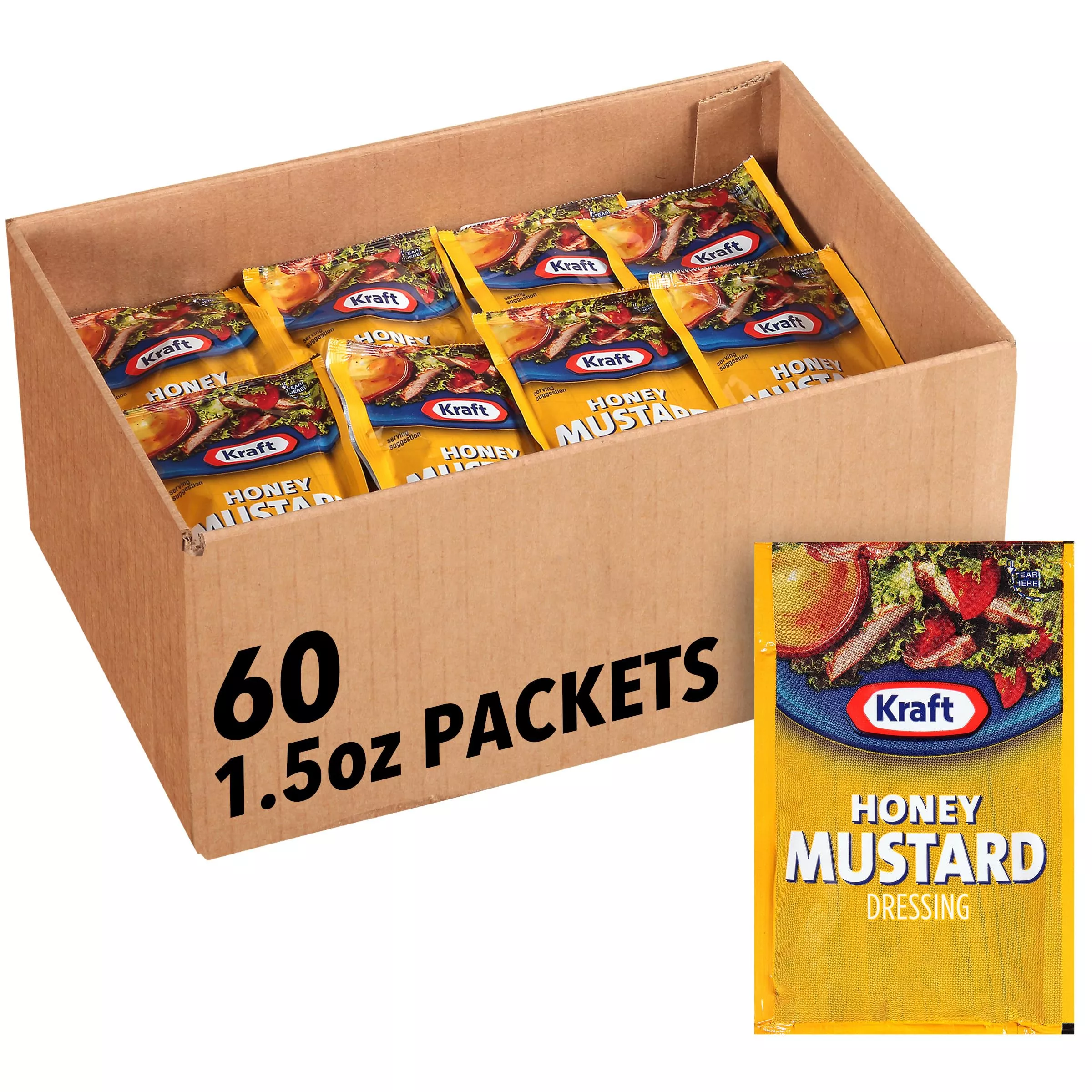 Kraft Honey Mustard Salad Dressing Single Serve Packet (1.5 Oz Packets, Pack Of 60)
