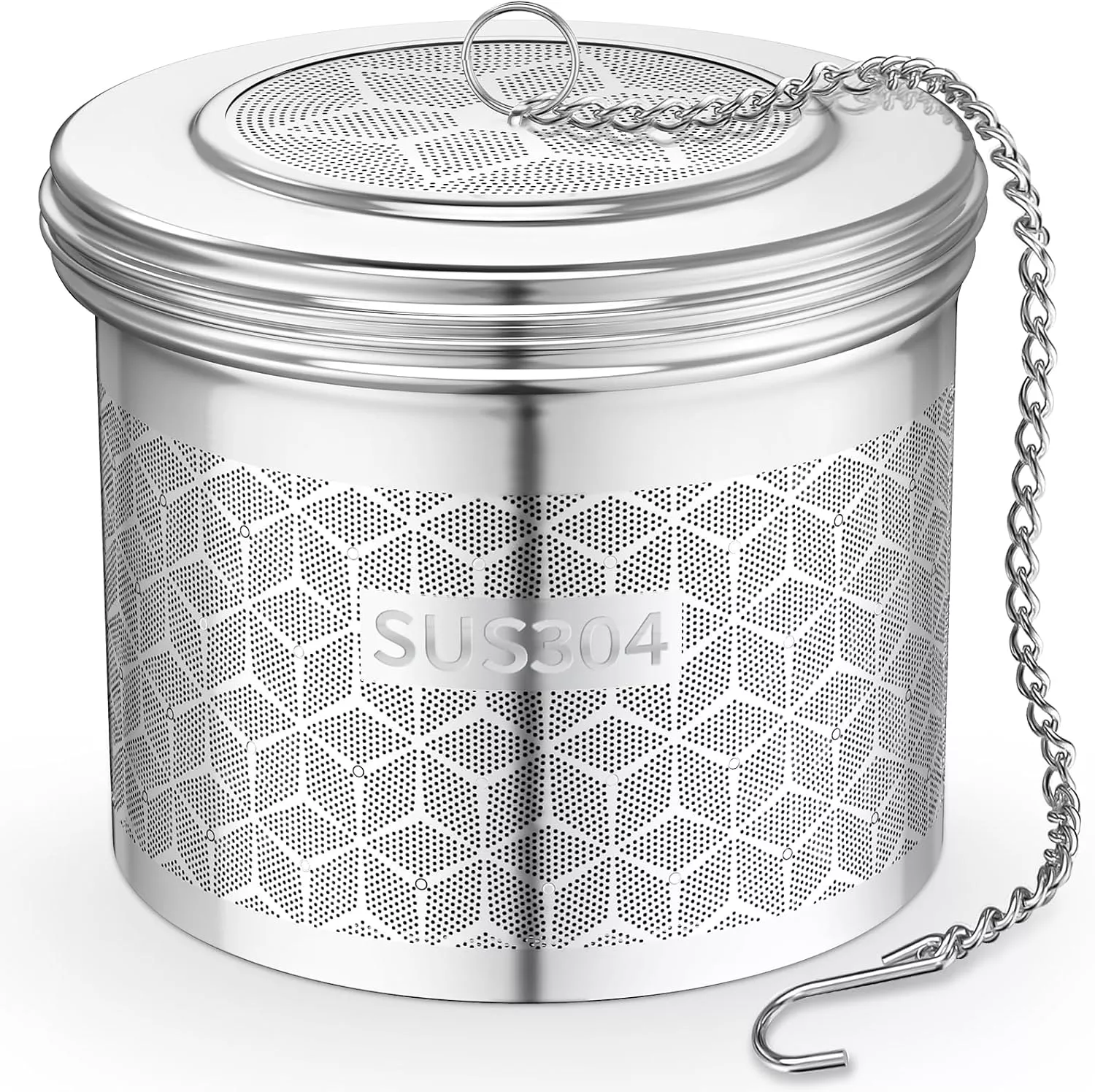 Large Tea Infuser & Strainer - Long Chain & Threaded Lid 304