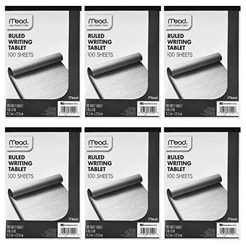 Mead Ruled Writing Tablet, 100-Sheets, 6" x 9" (Pack of 6)