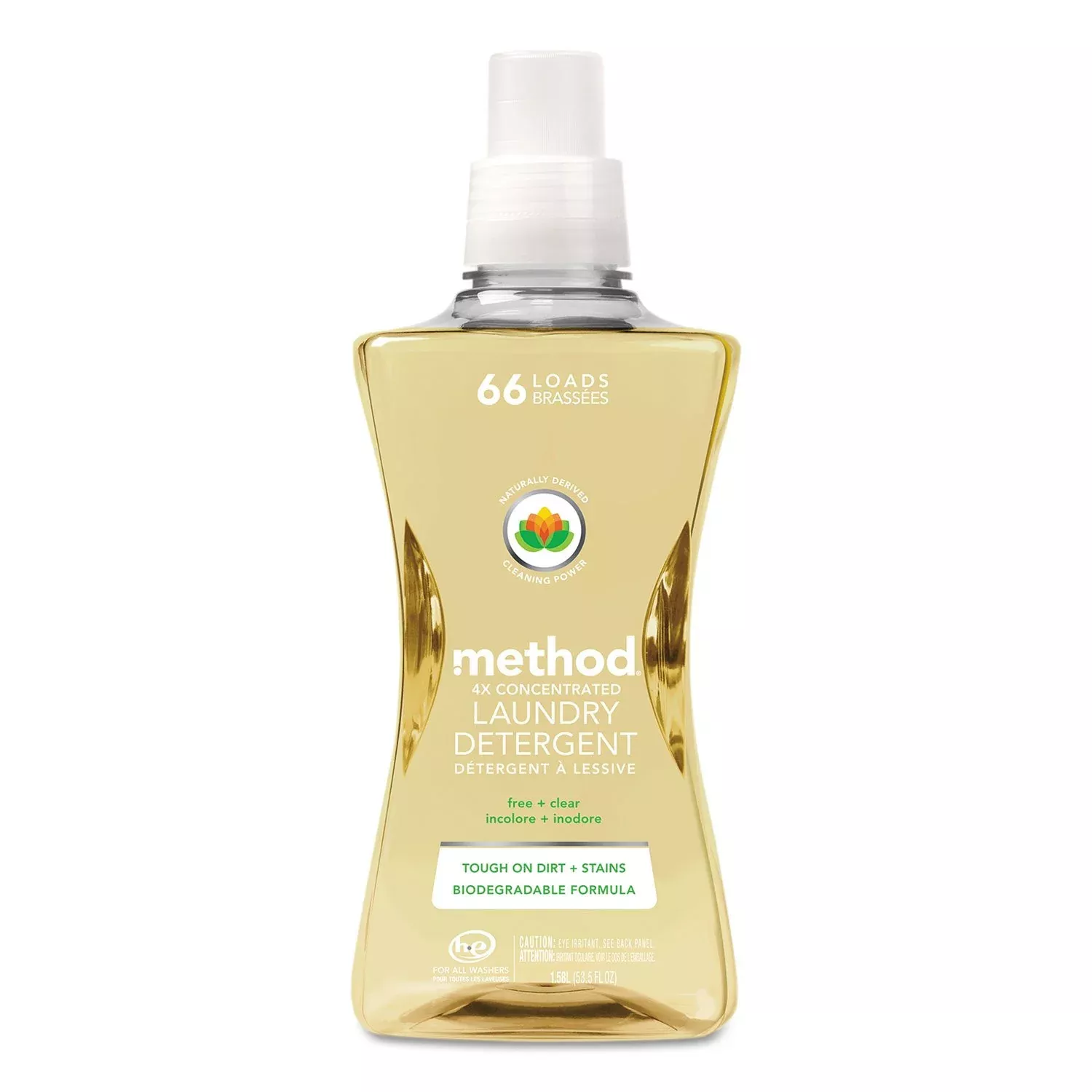 Method 01491 4X Concentrated Laundry Detergent Free & Clear 53.5 Oz Bottle 4/Carton