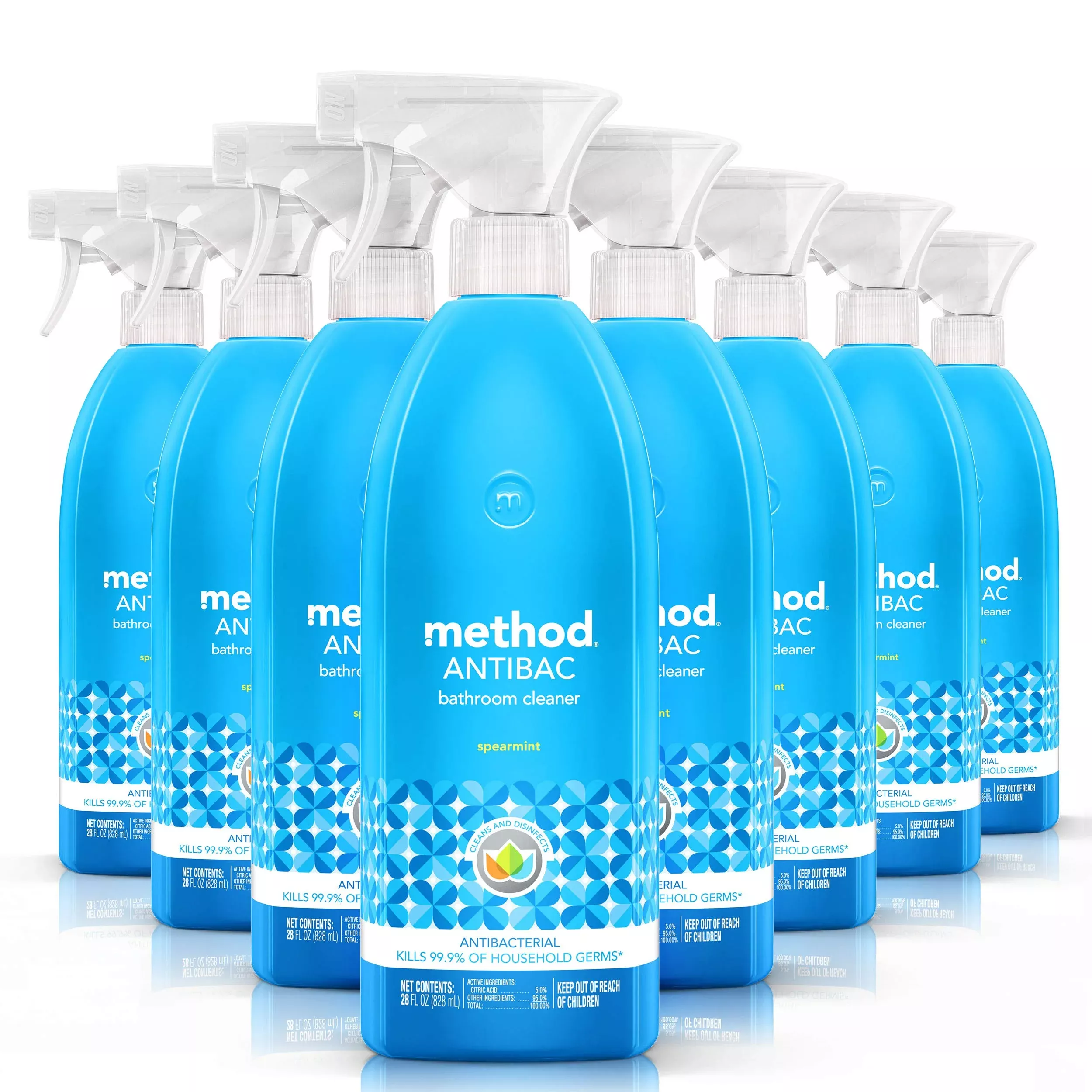 Method Antibacterial Bathroom Cleaner, Kills 99.9% Of Household Germs, Spearmint, 28 Fl Oz (Pack Of 8)