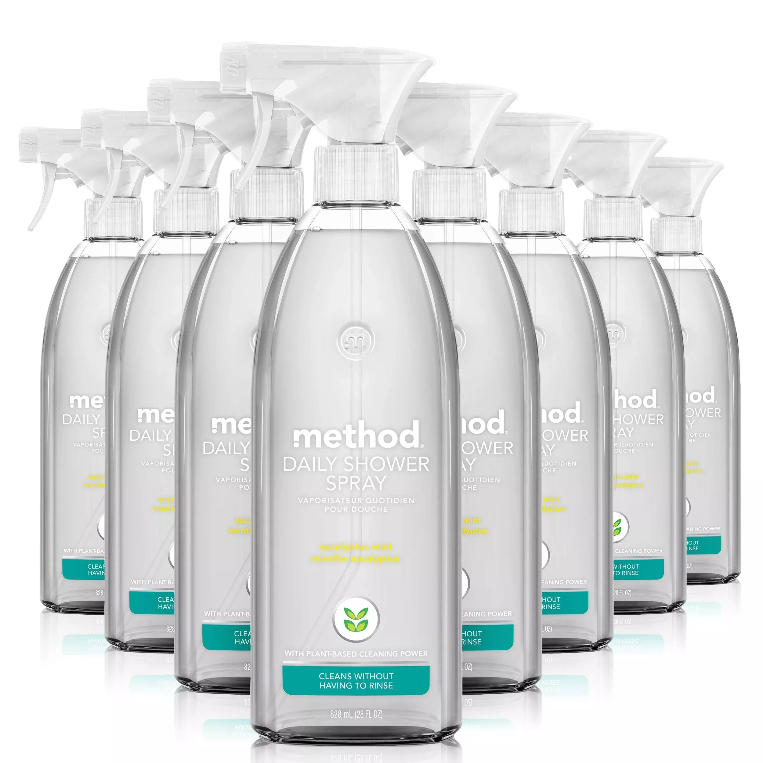 Method Daily Shower Cleaner Spray; Plant-Based & Biodegradable Formula; Spray And Walk Away - No Scrubbing Necessary; Eucalyptus Mint Scent; 828 Ml Spray Bottles; 8 Pack; Packaging May Vary
