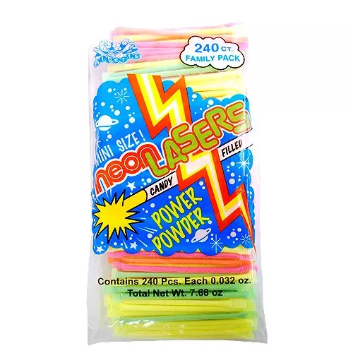 Mini Neon Laser Powder Straws - 240 Piece Bag