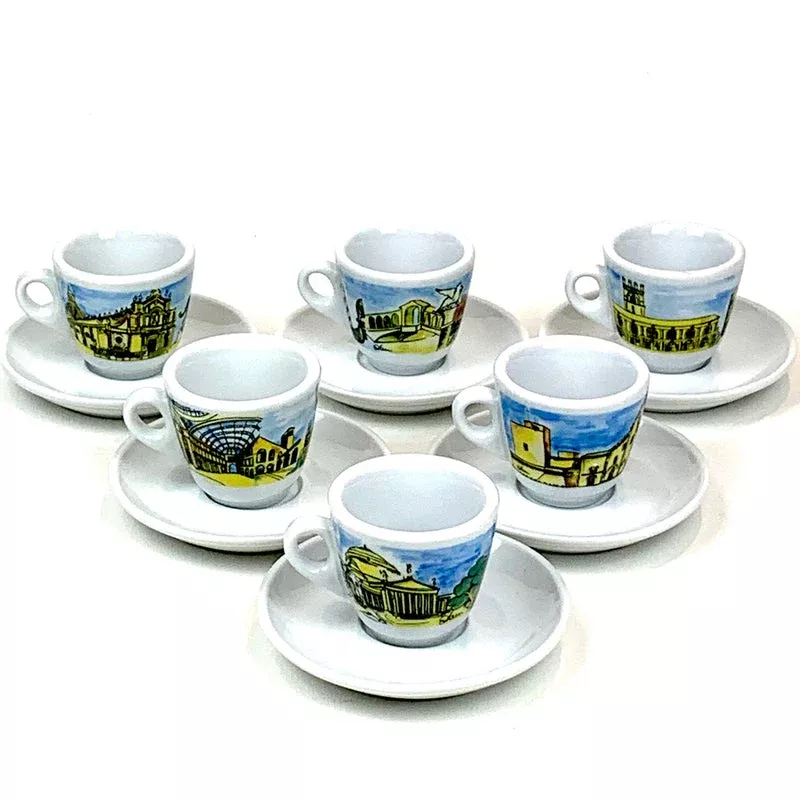 Nuova Point Porcelain Espresso Cup with the Genova Cities, Set of 6