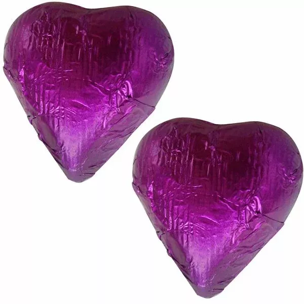 Purple Chocolate Foil Hearts 10LB Bulk