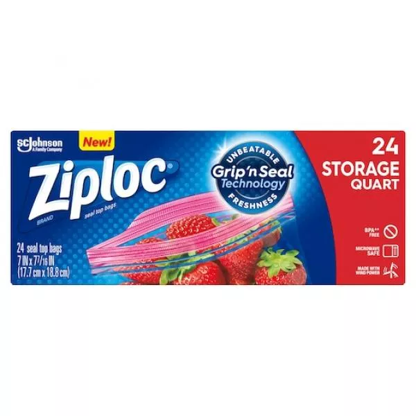 S.c. Johnson Consumer Ziploc Storage Bag Quart 24 Count Packs - 12 Per Case
