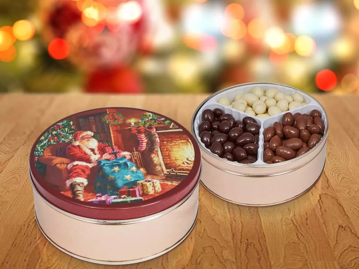 Santa by Fireplace Tin