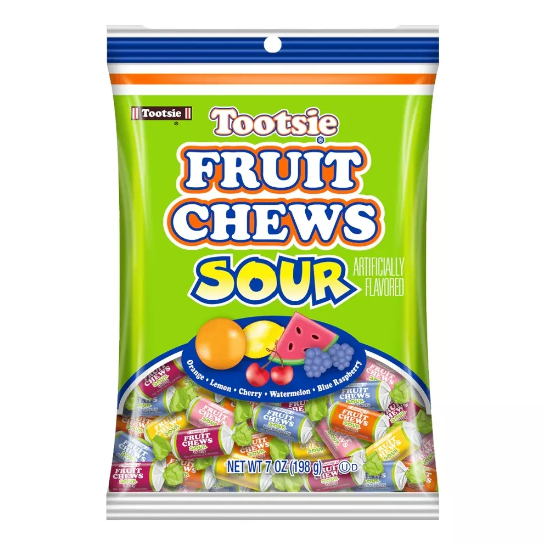 Tootsie Fruit Chews Assorted Sour Fruit Flavors Peg Bag 7 oz