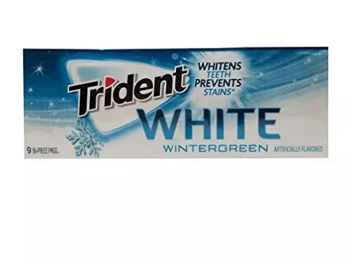 Trident White Sugar Free Gum, Wintergreen, 16-Piece Package (Pack of 9)