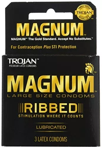 TROJAN Condom Magnum Ribbed 3s 6 Per Package