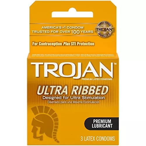 TROJAN Condom Ribbed 3s 6 Per Package
