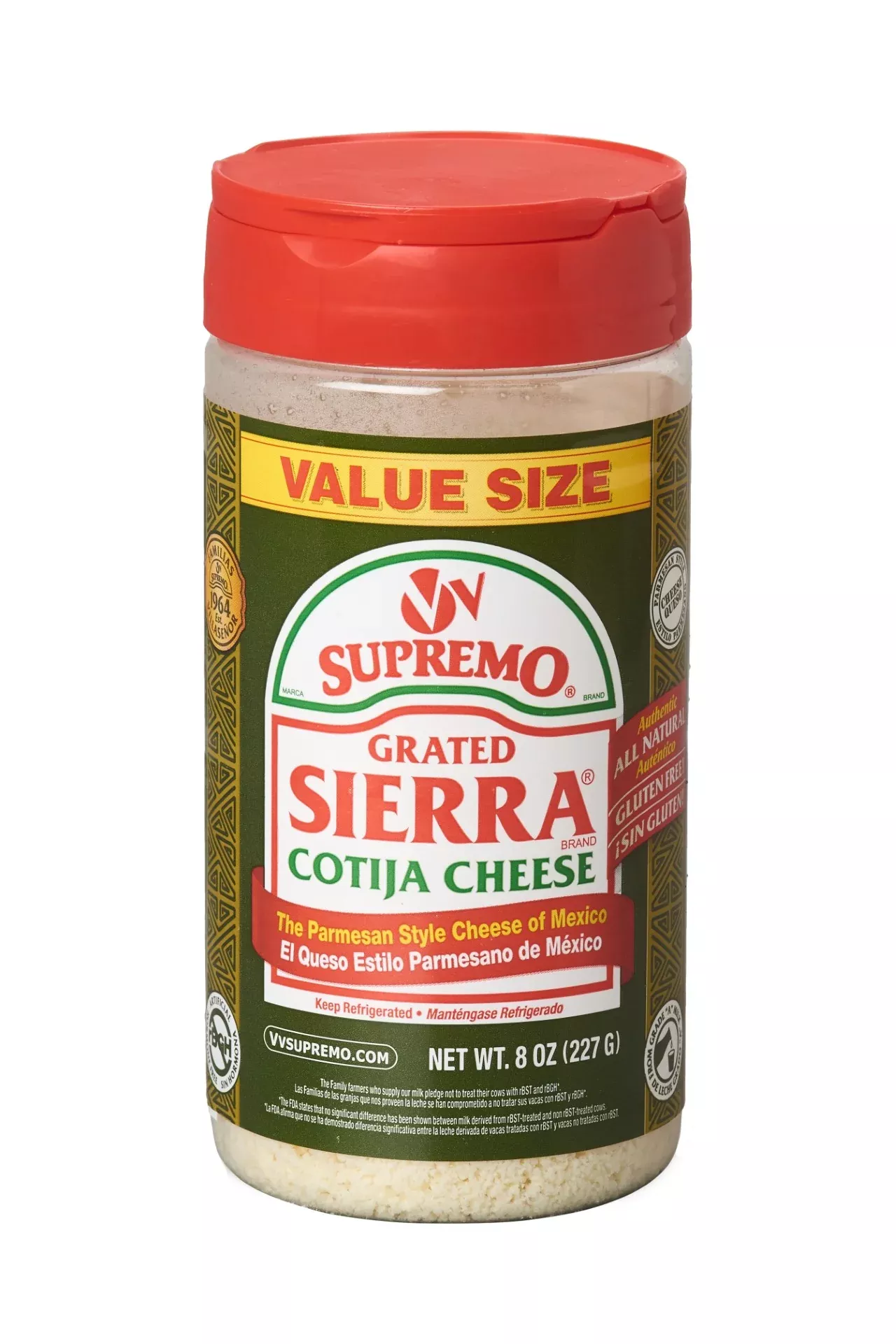 V&v Supremo Retail Queso Cotija Shaker 8 Ounce Size - 6 Per Case