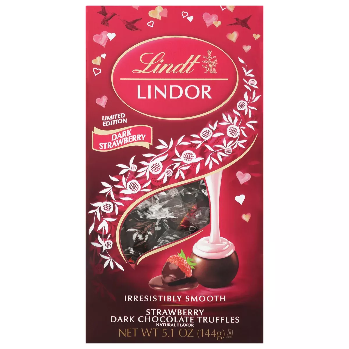 Valentine Lindor Truffles Dark Strawberry 5.1oz Bag