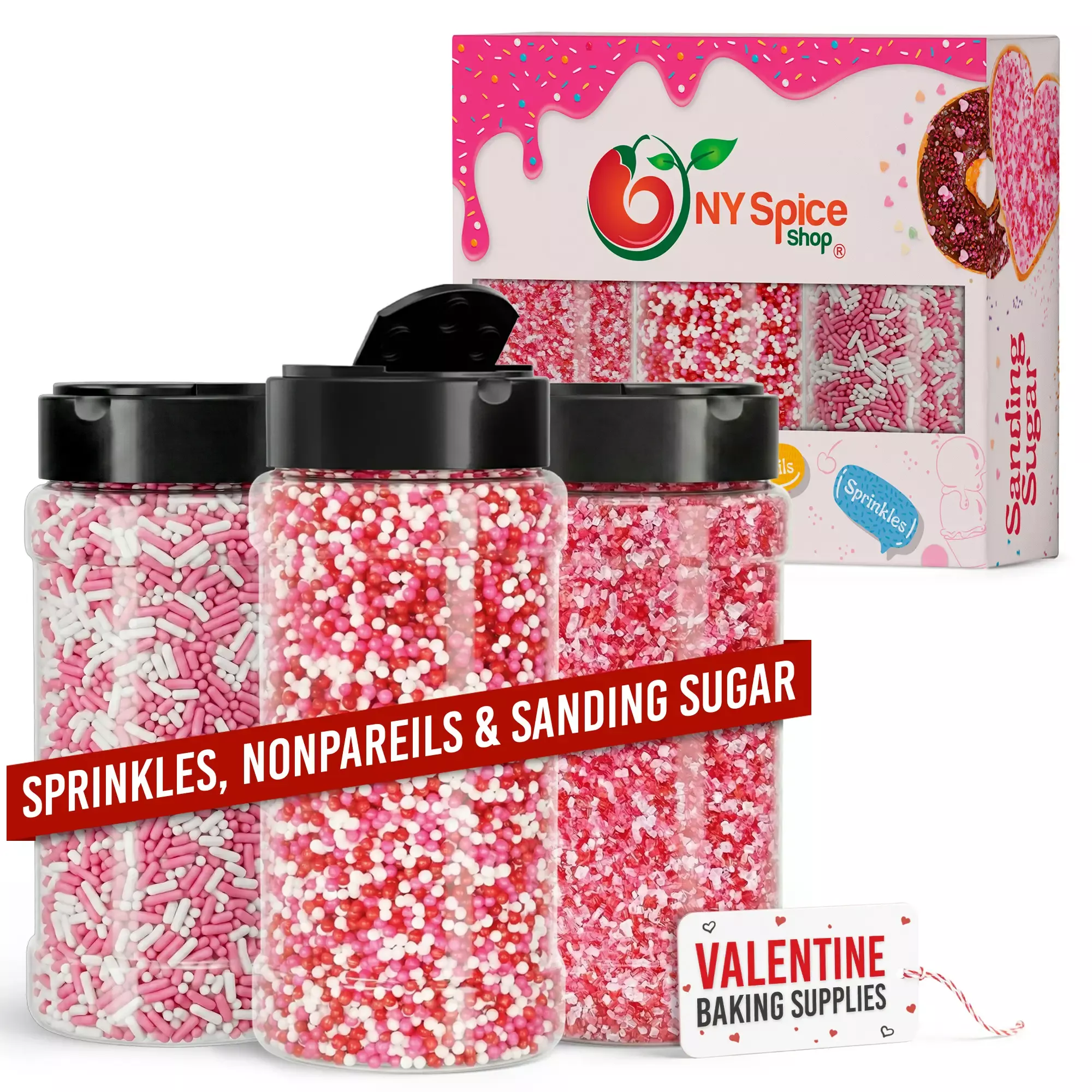 Valentine Sprinkles, Nonpareils & Sanding Sugar - Pack of 3