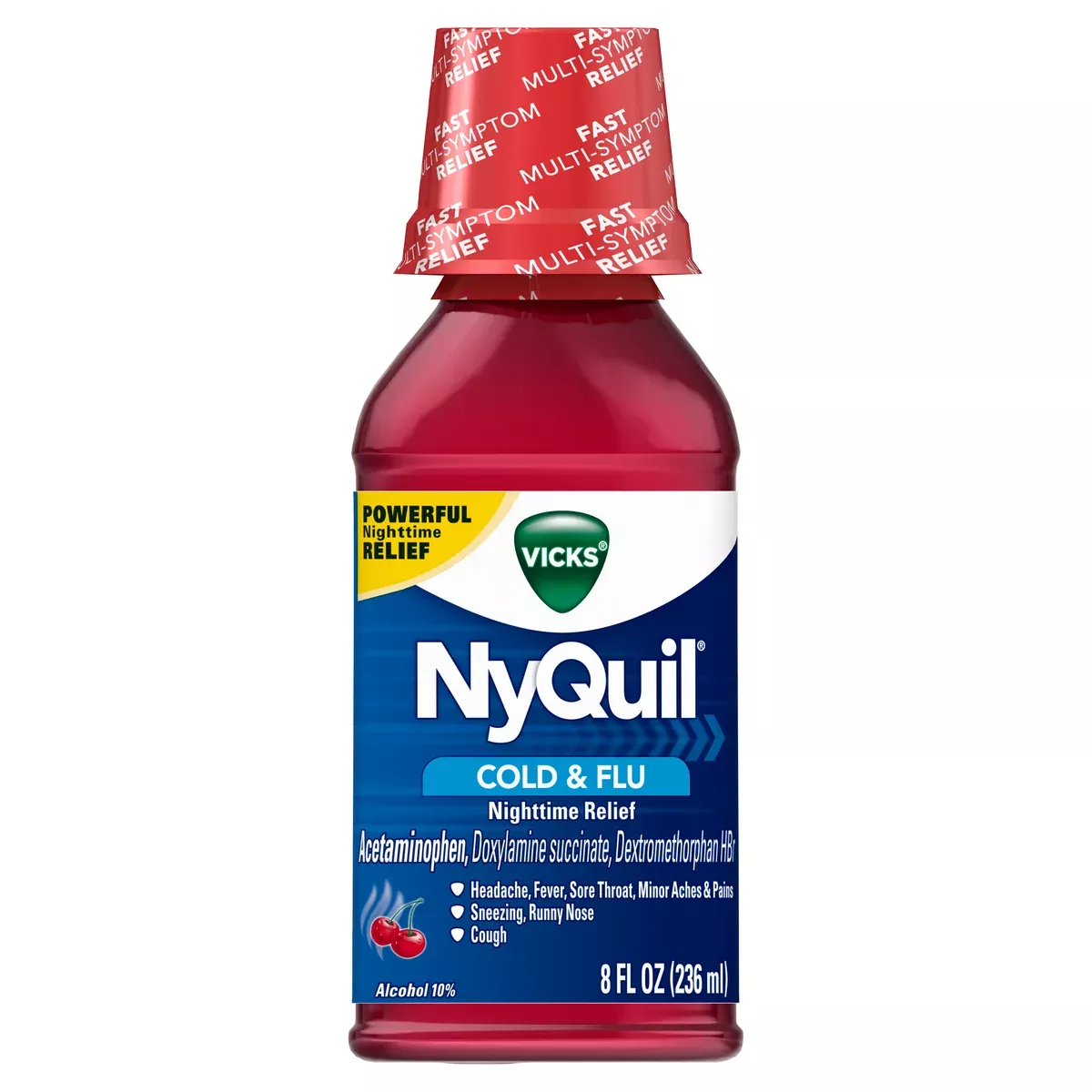 Vicks NyQuil Cold & Flu Nighttime Relief, Cherry Flavor Liquid, 8 fl oz (Pack of 1)