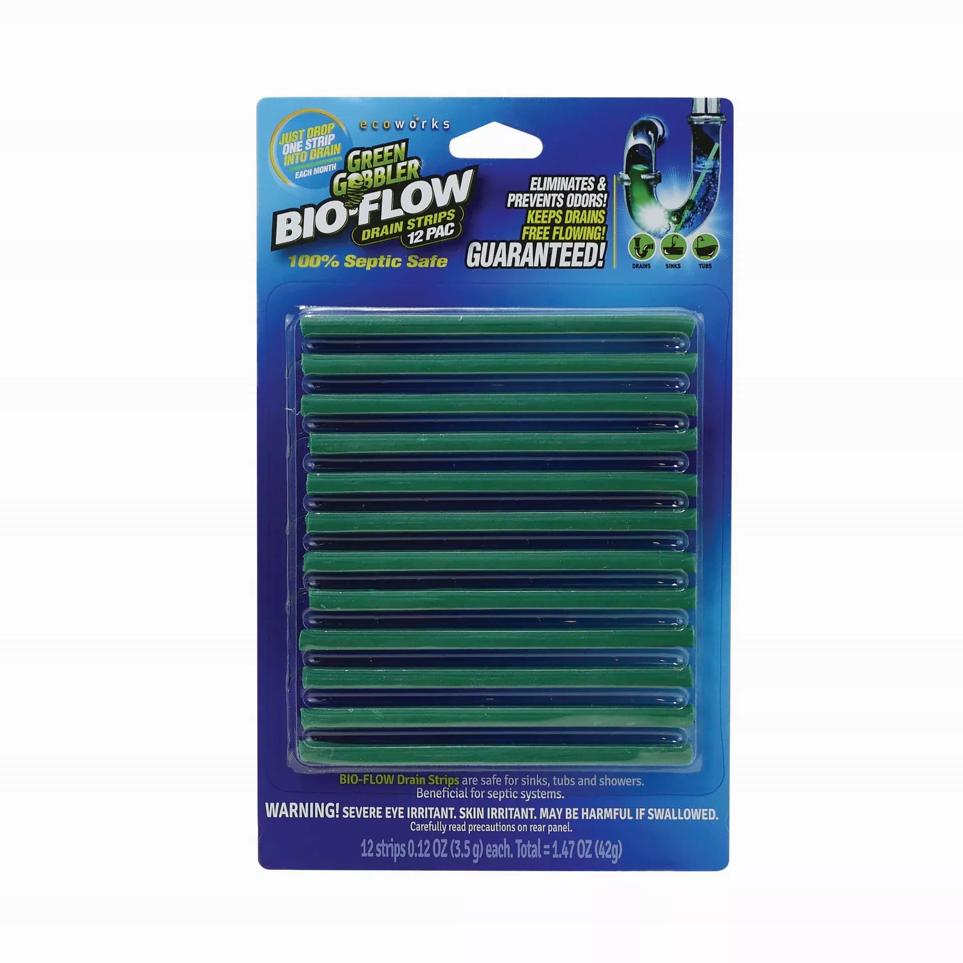 Weiman Products Green Gobbler Drain Strips Bio Flow 12 Count Packs - 12 Per Case