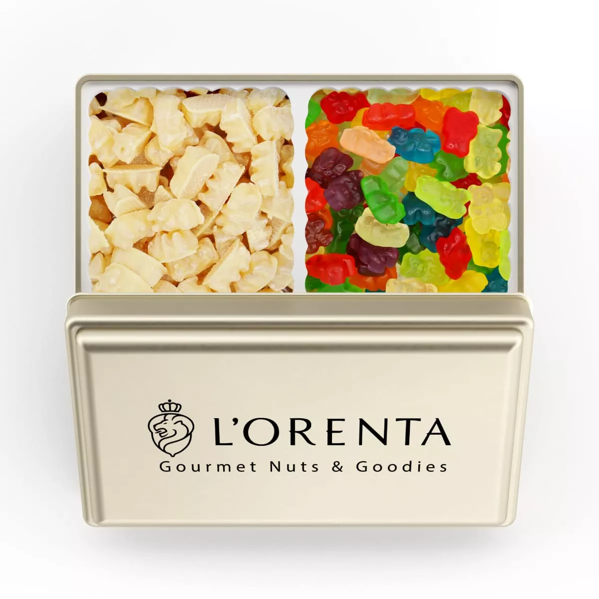 White Chocolate & 12 Colors/Flavors Gummy Bears Tin