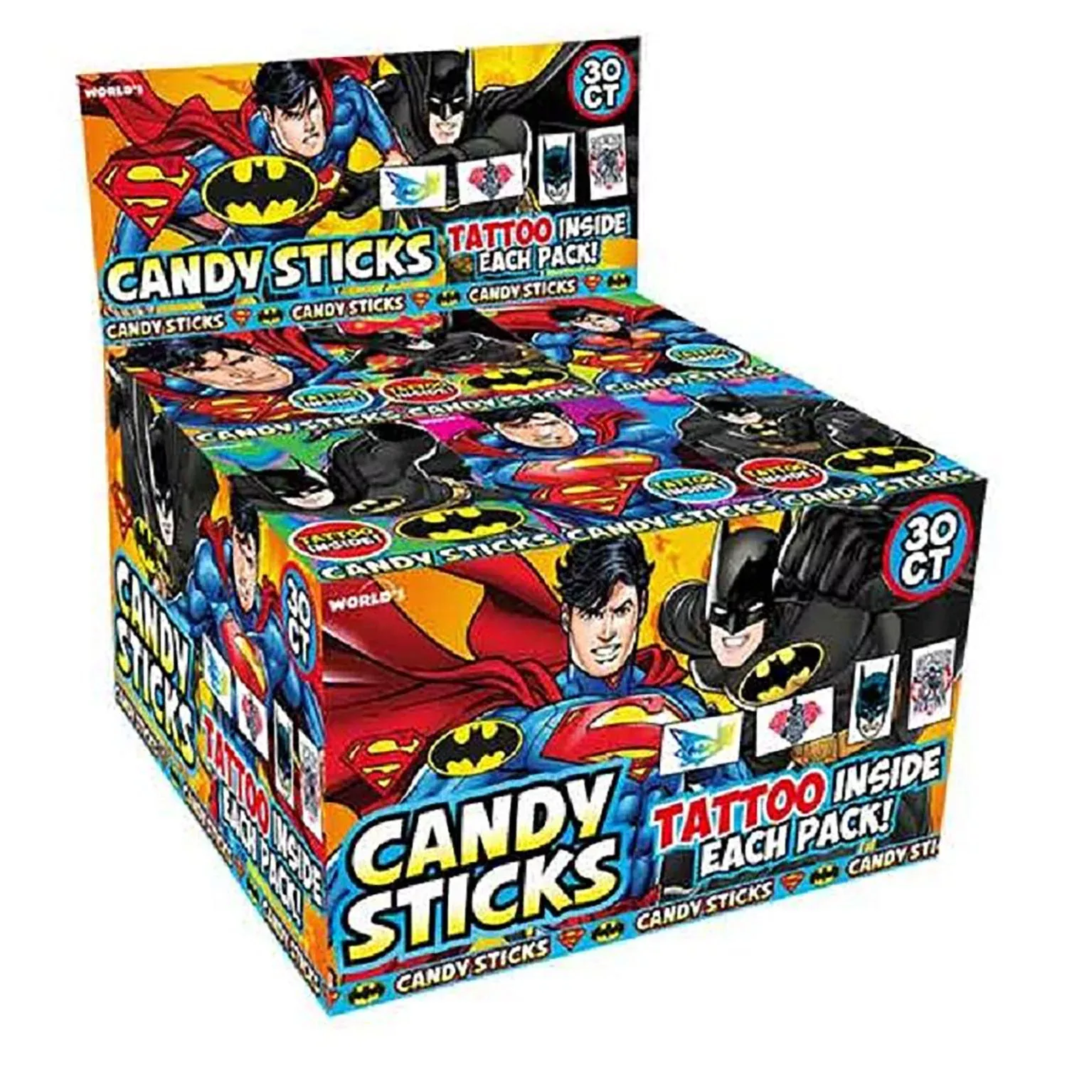 World's Batman & Superman Stick with Tattoo | 30ct, Box